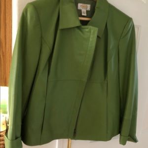 Talbots Petites green leather zip-up blazer
